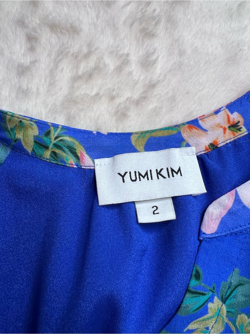 Yumi Kim Blue Floral Long Sleeve Ruffle Hem Mini Dress Size 2 - Picture 6 of 8